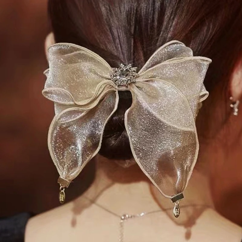 

2022 Korean Organza Bow Large Intestine Hair Ties Temperament Head Rope Ponytail Girls Hair Accessories Retro Headgear for Women
