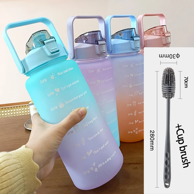 

2 Liters Water Bottle Motivational Drinking Bottle Sports Water Bottle With Time Marker Stickers Portable Reusable Plastic Cups