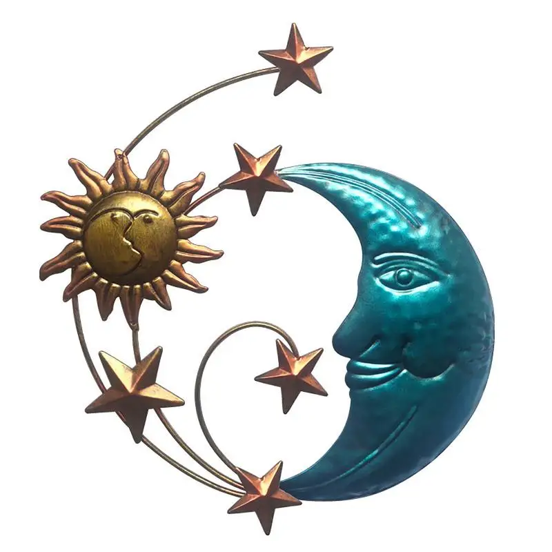 

Metal Moon Wall Decor Wall Plaque Indoor Outdoor Creative Office Home Wall Hanging Decoration Charming Flat Sun Moon Decor