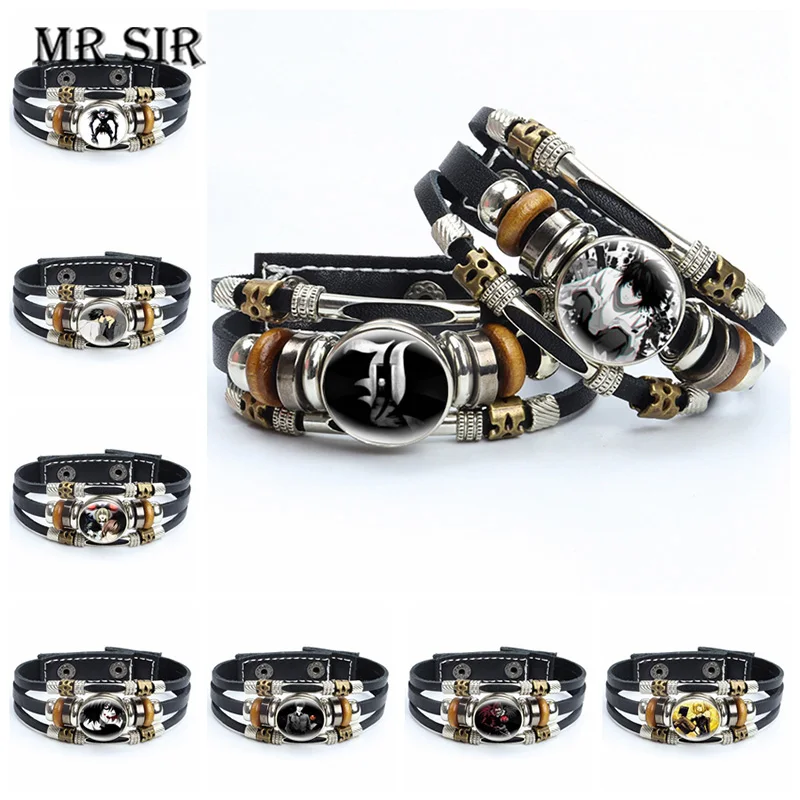 

Anime Death Note Bracelet Cartoon Figure L·Lawliet Killer Yagami Light Glass Cabochon Button Leather Bracelets & Bangles Jewelry