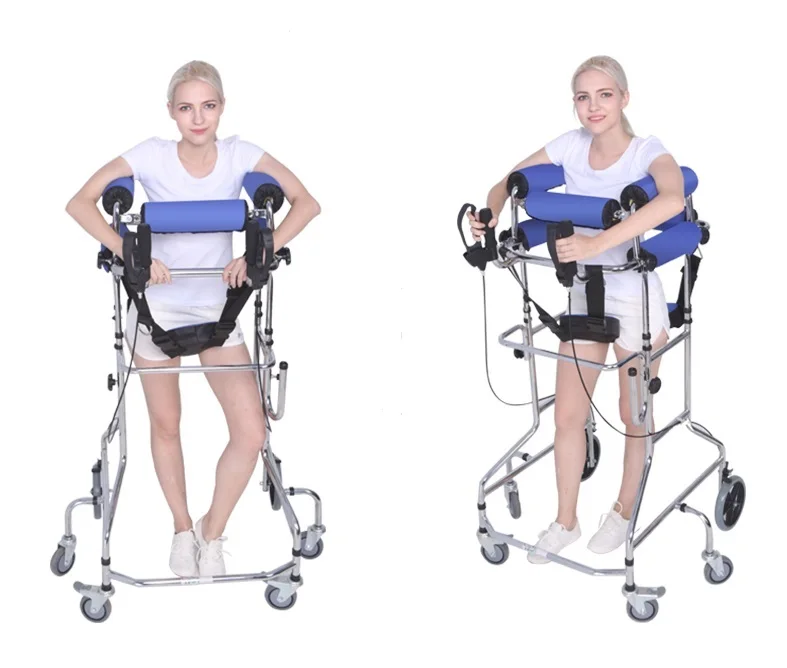 

Hemiplegia Walker Stand Frame with Seat Wheel Rehabilitation Device Folding Height Adjustable Lower Limb Disabled