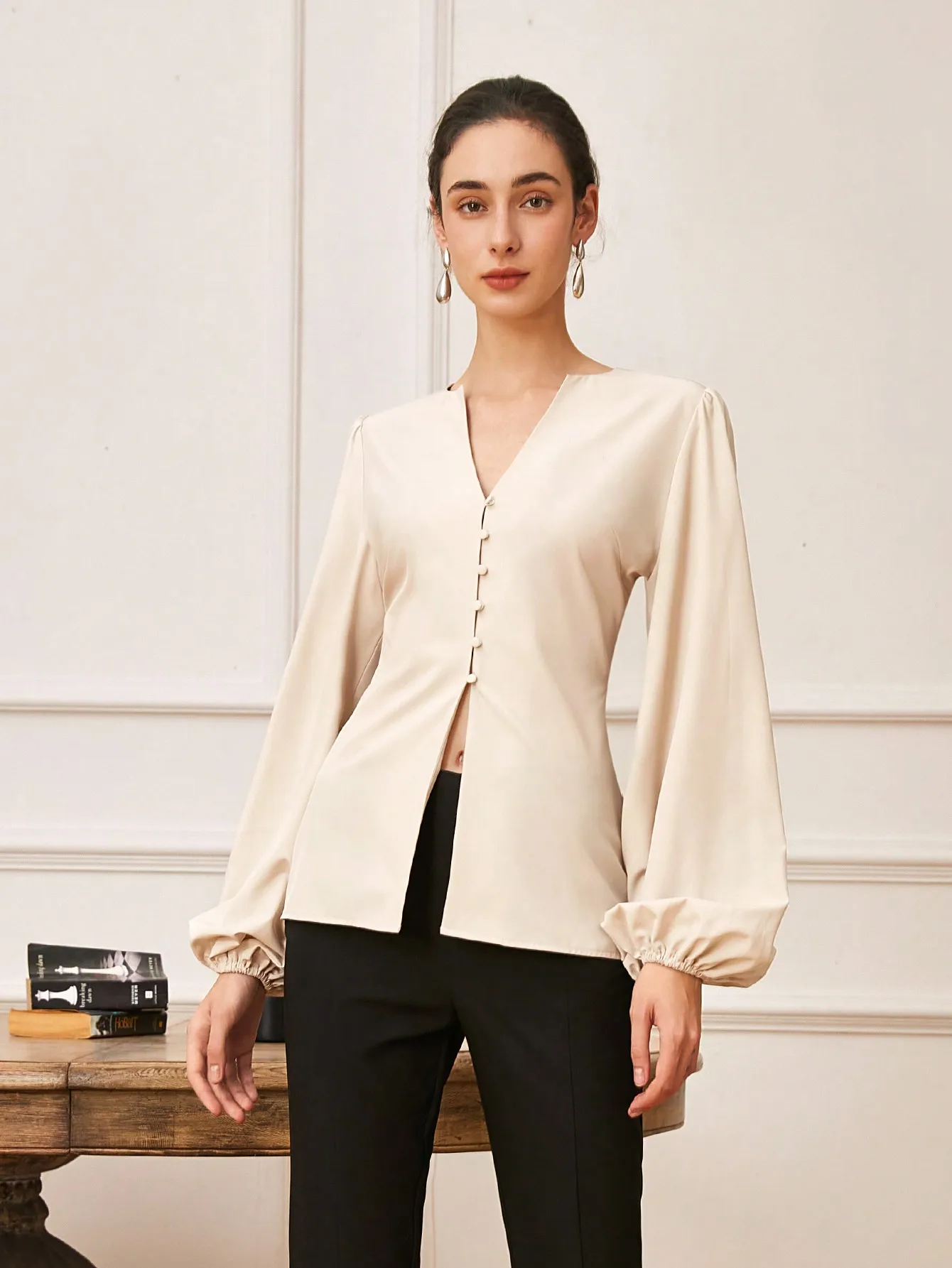 AEL осенне-зимняя женская модная повседневная элегантная блузка с v-образным