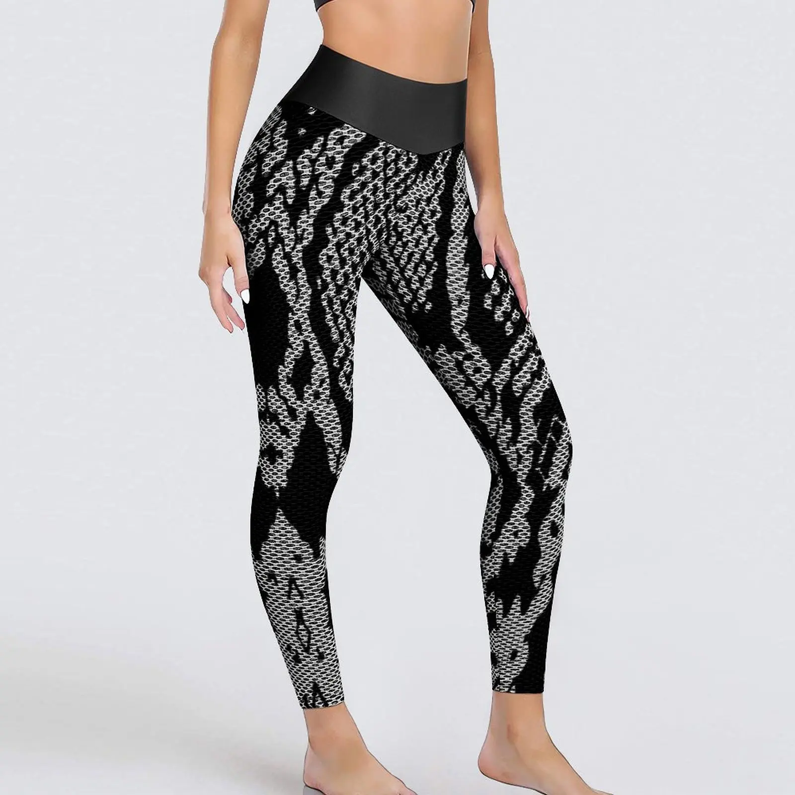 

Black Snakeskin Texture Yoga Pants Large Cobra And Boa Leggings Sexy Push Up Yoga Sports Tights Quick-Dry Custom Fitness Leggins