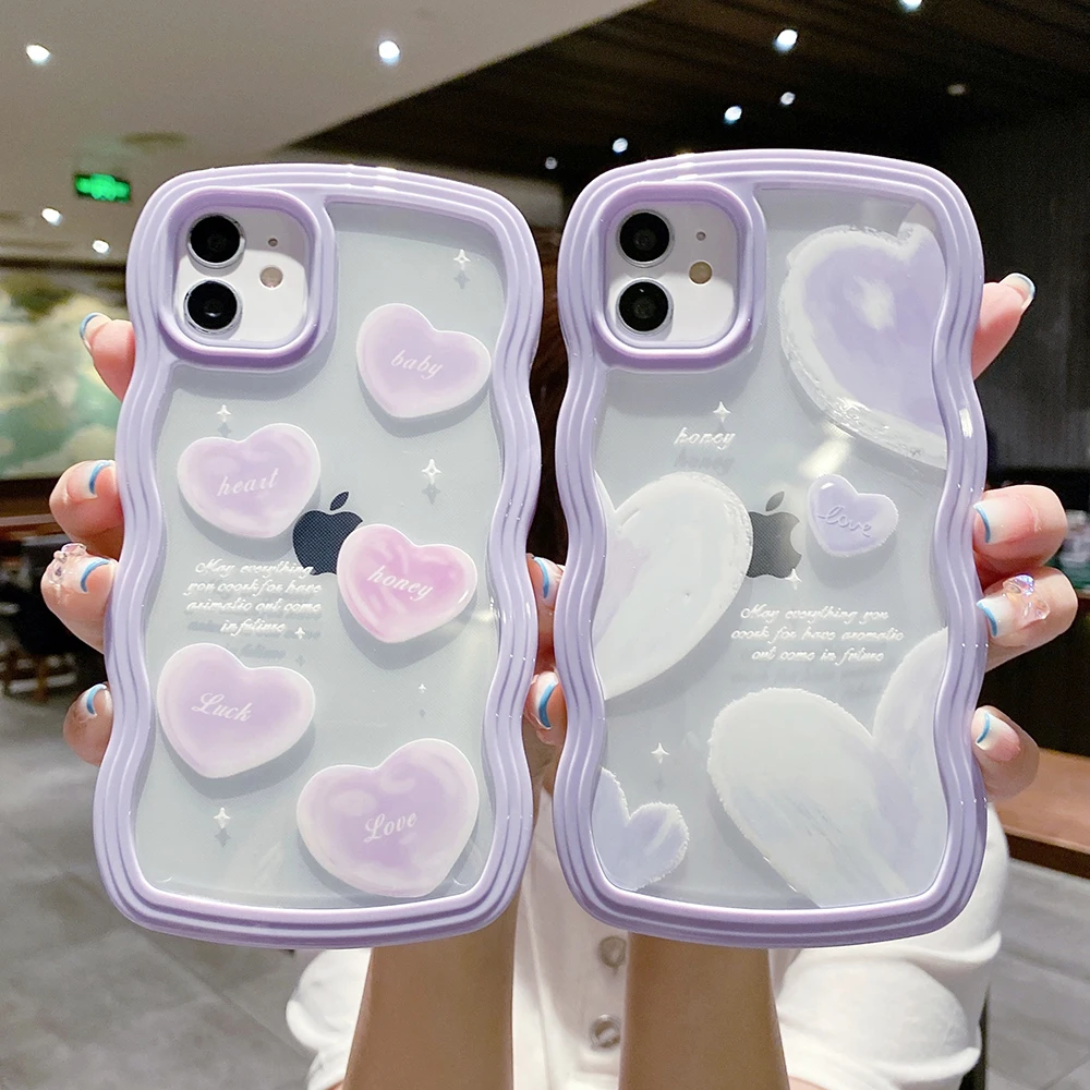 

Purple Love Hearts Case for iPhone 13 14 12 11 X XS Pro Max Cute Case Clear Silicone TPU Protective Phone Cover for Women Girls
