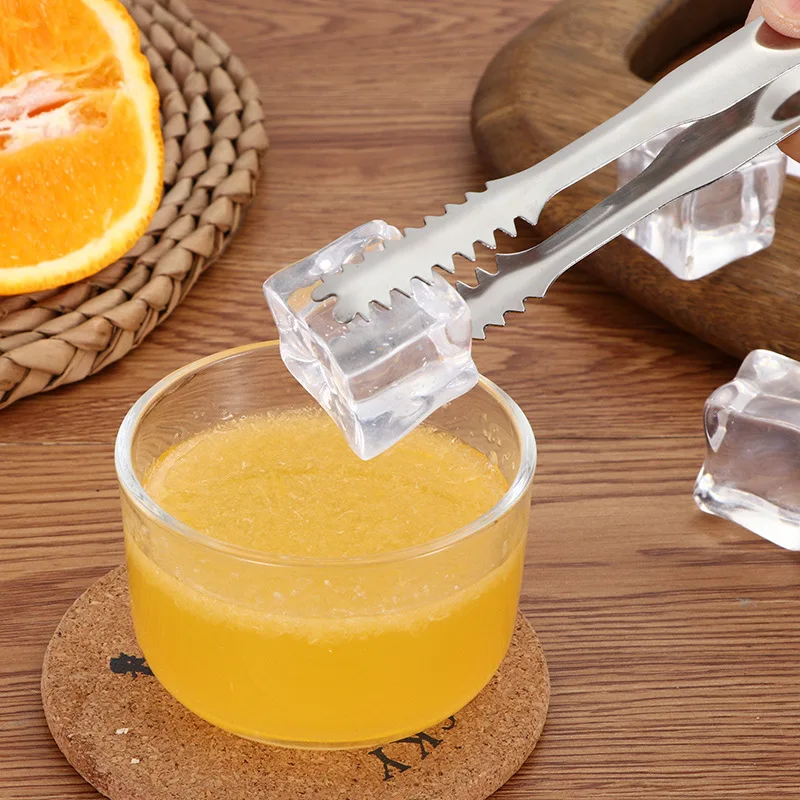 Нержавеющий стальной зажим для льда с утолщенным отпечатком пальца для барбекю, мини кубиками сахара, хлебом и другими принадлежностями для бара.