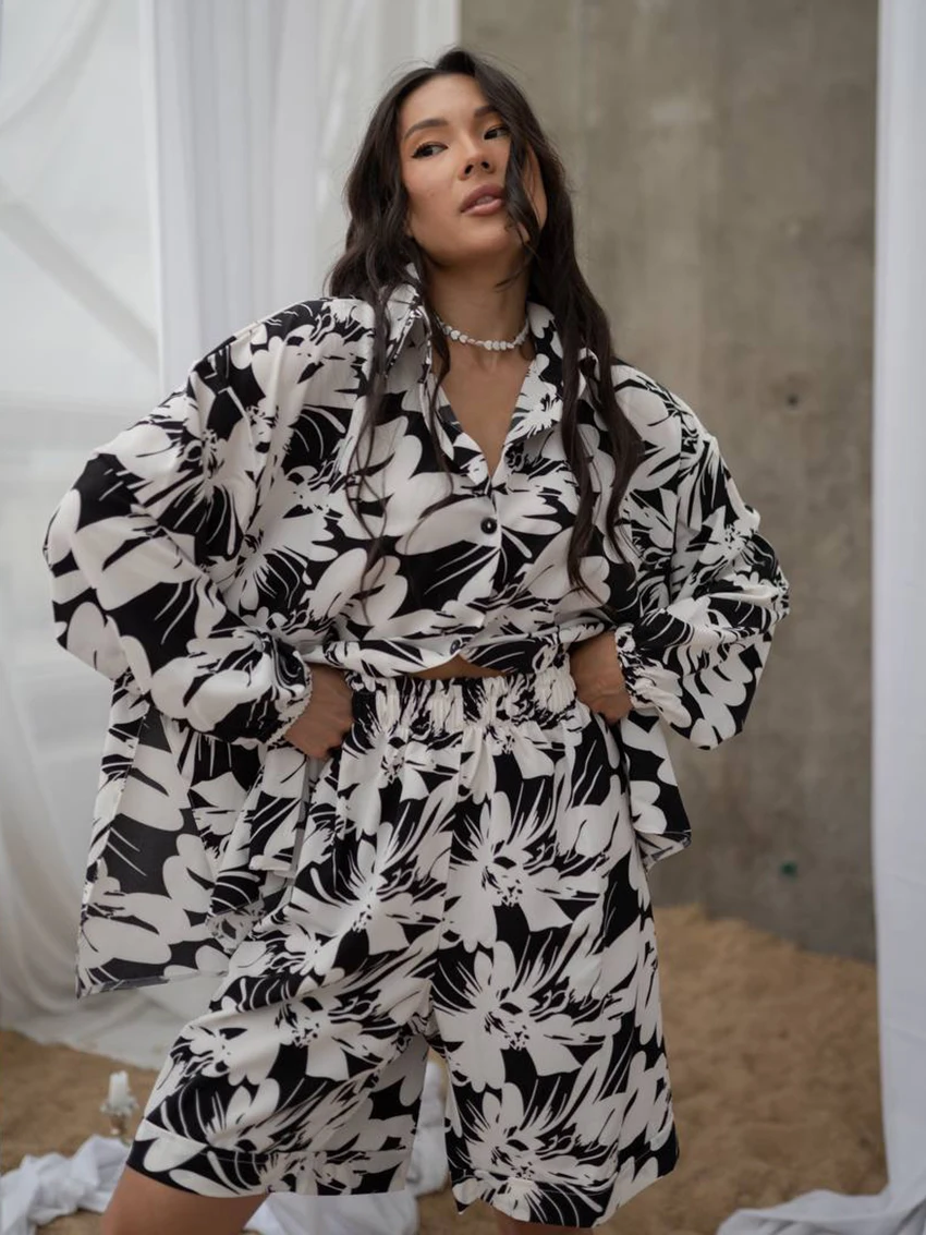 Marthaqiqi женский комплект одежды для сна с принтом пижама отложным воротником