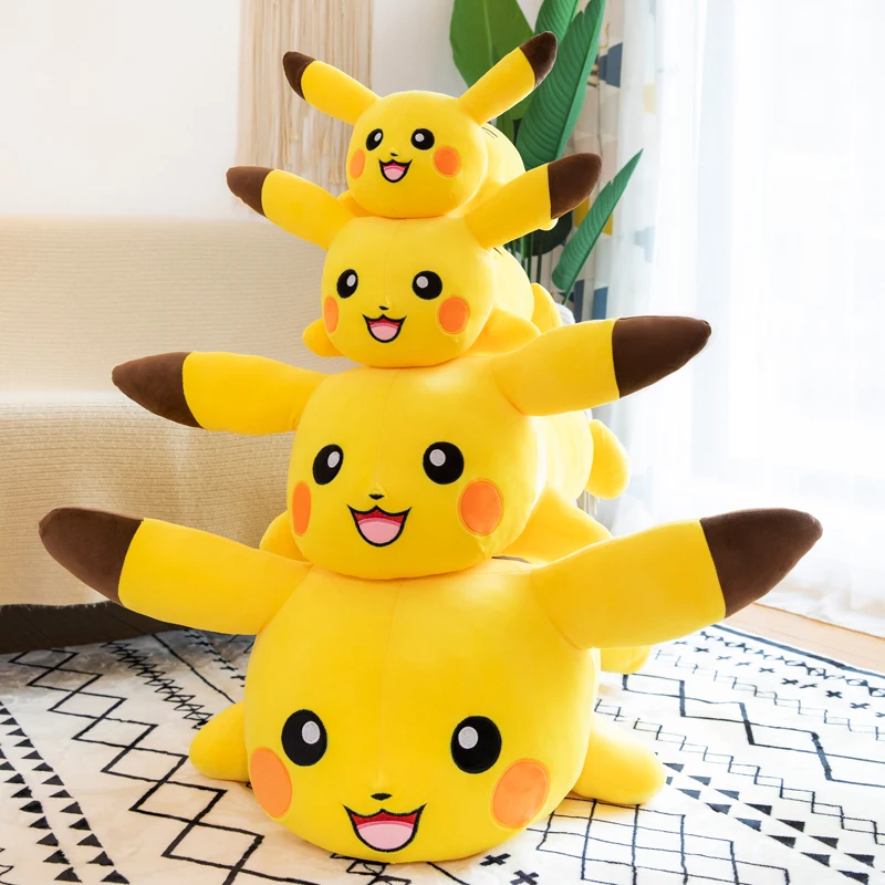 

90cm Cute Soft Pokemon Lying Pikachu Plush Toys Office Nap Stuffed Animal Pillow Home Comfort Cushion Christmas Gift Doll Kids