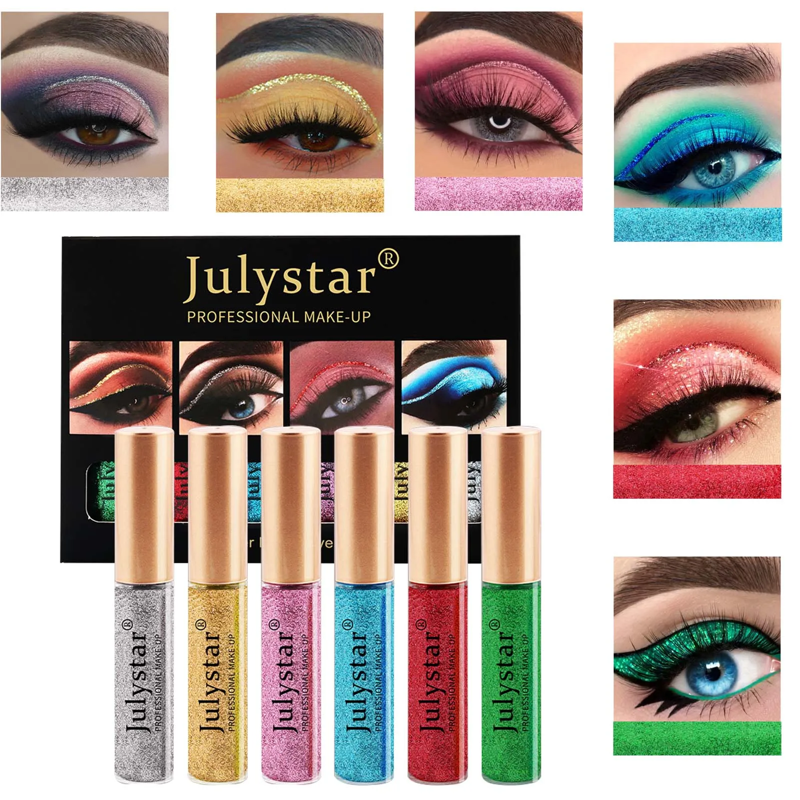 

6 шт., жидкая подводка для глаз с кристаллами