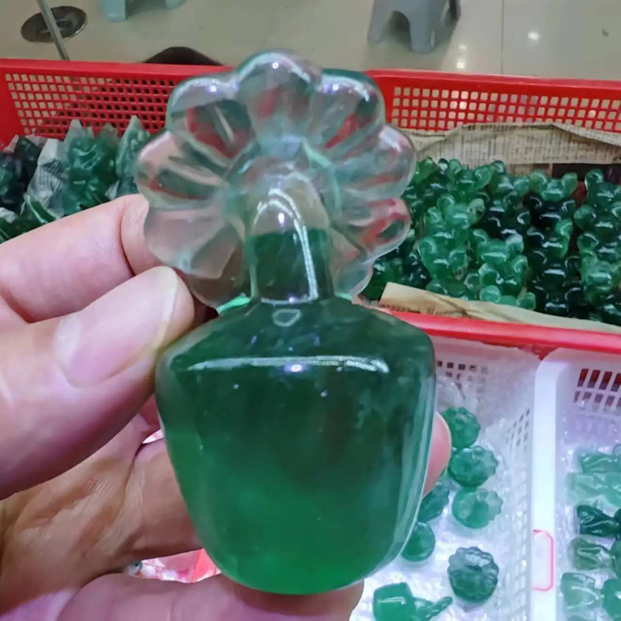 1 шт. натуральный зеленый фотокварцевый резной горшечный Подсолнух рейки