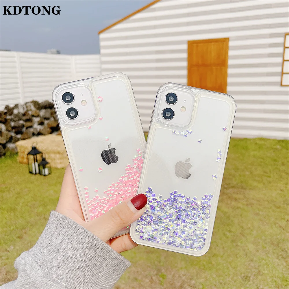 

Shockproof Phone Case for iPhone 13 11 12 Pro Max Mini XR X XS 7 8 Plus SE2020 Shell Soft TPU Diamond Quicksand Slim Back Cover