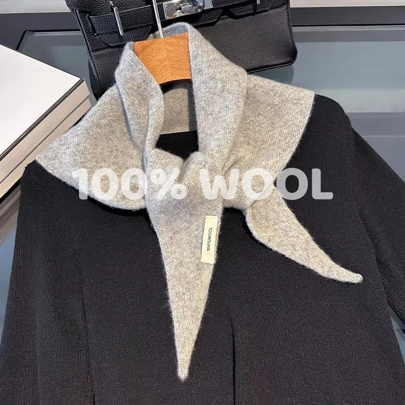 Écharpe tricotée 100% laine pour femme, écharpe chaude d'hiver, couleur unie brillante, châle épais, Triangle doux, col Pashmina, nouvelle collection 2025