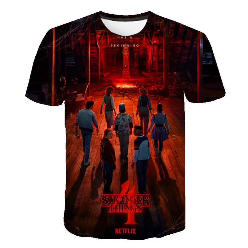 

Новинка 2022, футболки для мальчиков и девочек с героями фильма «очень странные дела», модные детские летние футболки с героями мультфильмов, ...