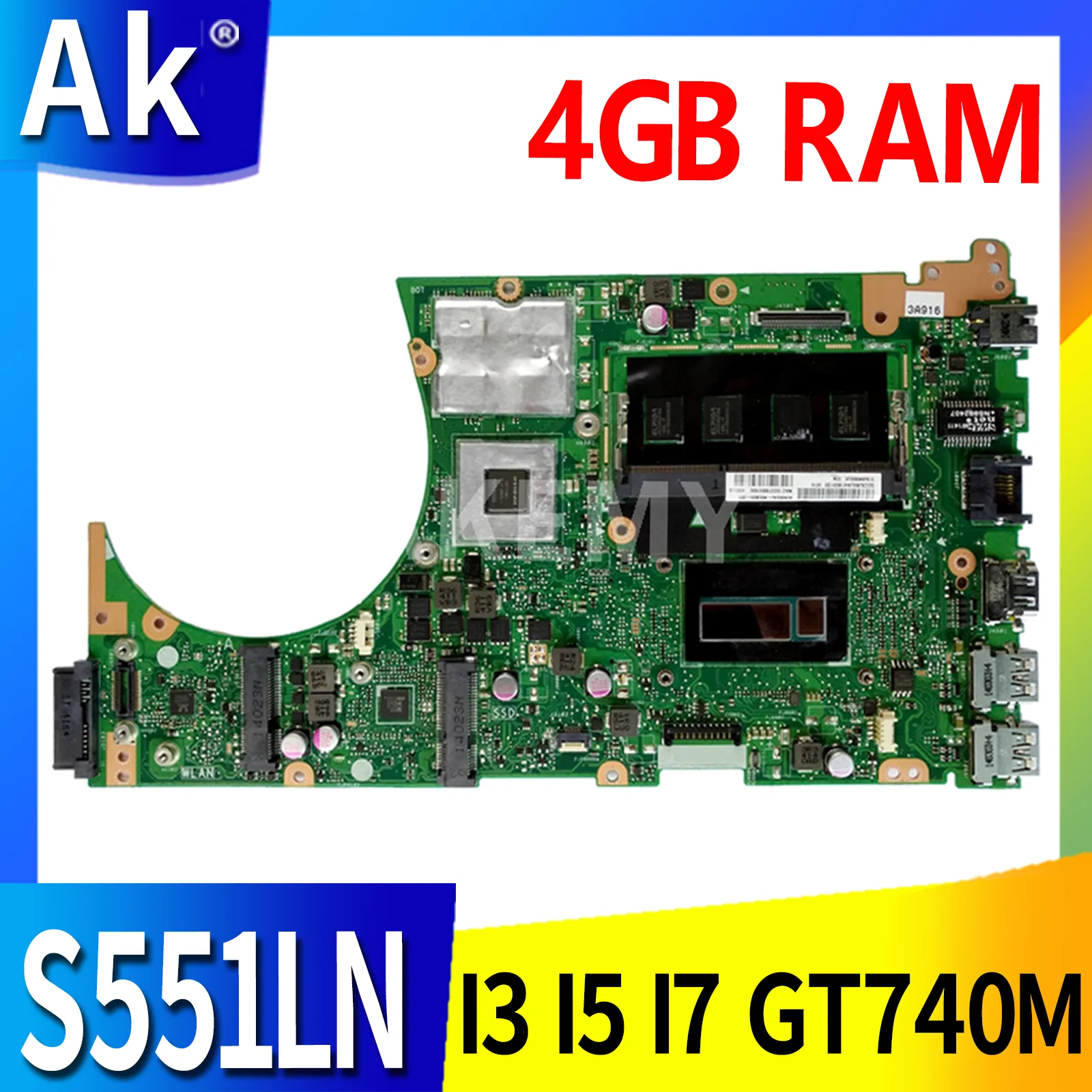 

S551LN 4GB RAM I3 I5 I7 CPU GT740M GT840M GPU mainboard For ASUS K551L K551LB K551LN S551L S551LB R553L Laptop Motherboard