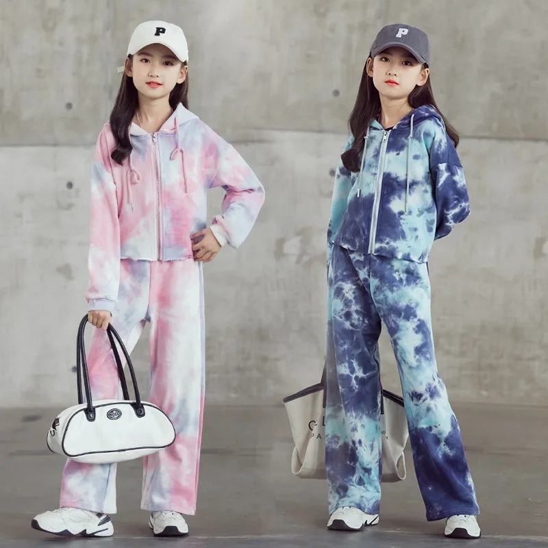 

Girls Tie-dyed Zipper Hoodie Cotton Clothes Set 8 10 12 years 2 pieces Spring Fall Fashion Casual Teen Girls Outerwear 2022 New