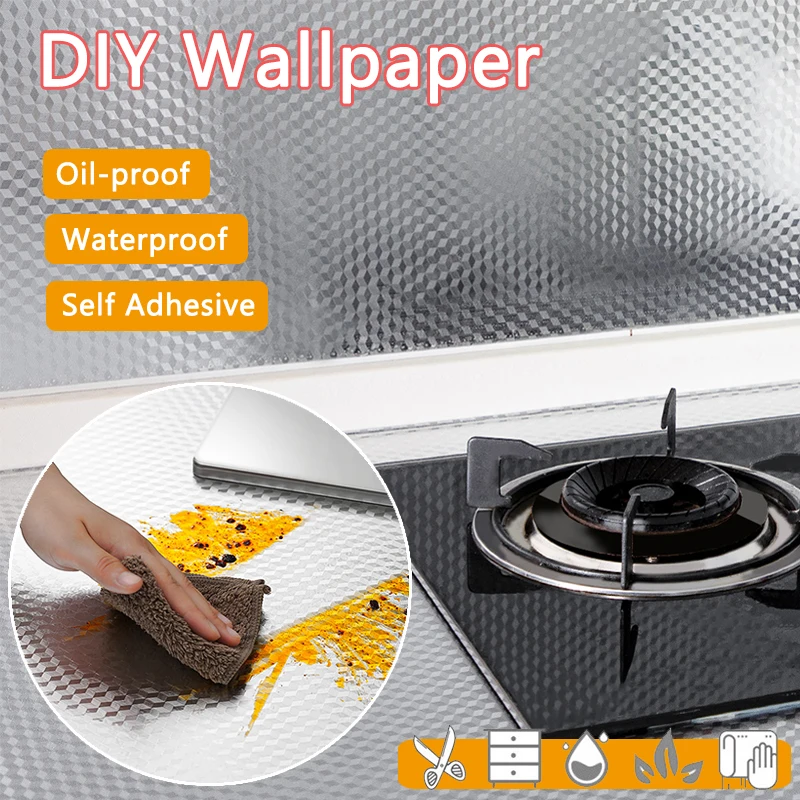 

Kitchen Oil-proof Self Adhesive Stickers Stove Anti-fouling High-temperature Aluminum Foil Wallpaper Cabinet Film Contact Paper
