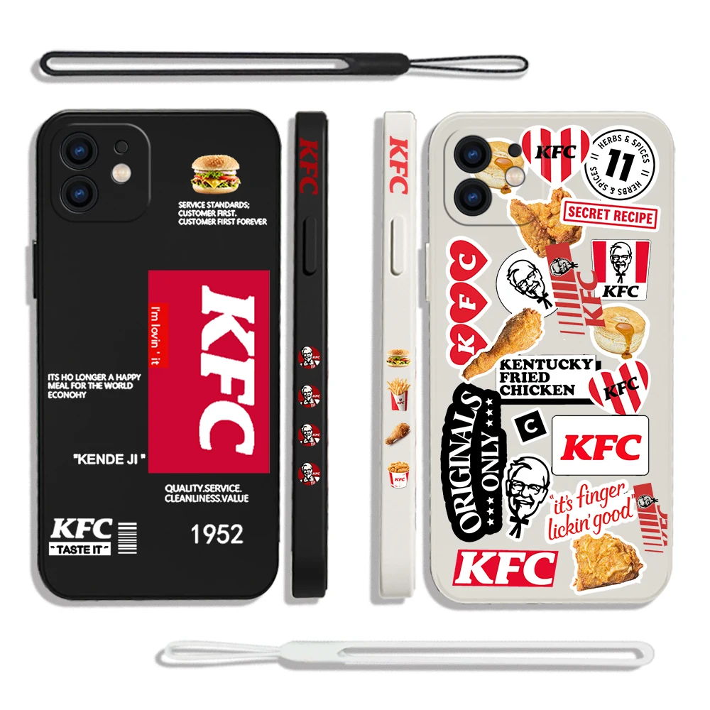 

Red fast food Phone Case For iPhone 14 13 12 11 Pro Max Mini X XR XS MAX SE20 8 7 Plus KFC Silicone Cases with Hand Strap