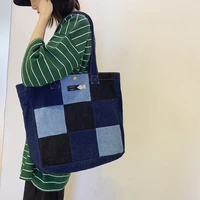 plaid denim handbags for women canvas tote shoulder bag female jeans big shopping eco bag korean large capacity hand bags purses