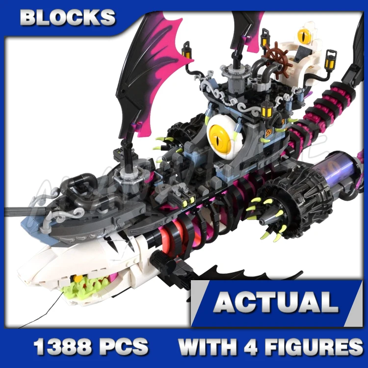1388 шт. Dream Nightmare Shark Ship Tand Mode Monster Vehicle Flying Eyeballs 81469 Строительные блоки Игрушка