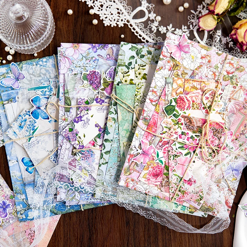 

40 Pieces Pretty Butterflies Flower Material Paper Decoration Scrapbook Journal Intime Notebooks Aesthetics Journal Art Supplies