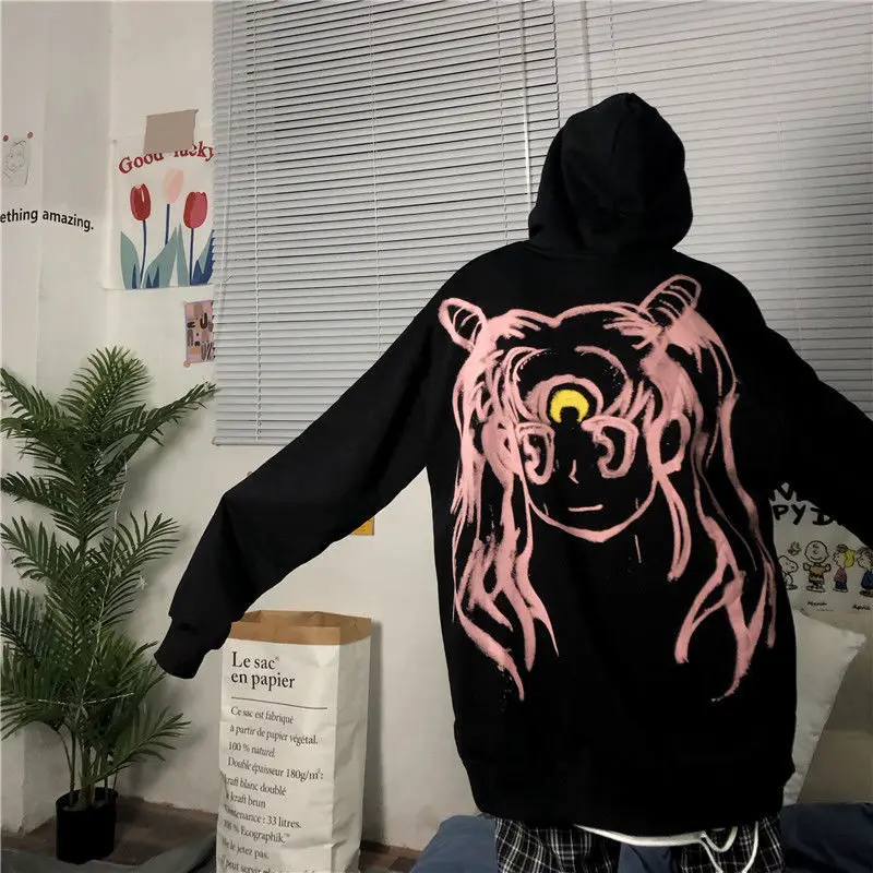 

EOENKKY/Cartoon Print Hoodies Women Autumn Casual Oversized Long Sleeve Pullovers Tops Harajuku Unisex Loose Sweatshirt S-2XL