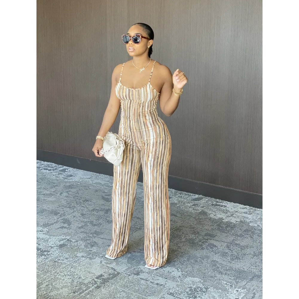 Комбинезон женский с поясом пикантный Модный комбинезон на лямках в полоску без