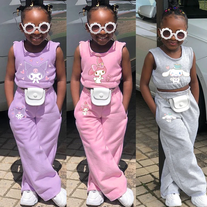 

Новинка кавайный Sanrio Cinnamoroll Kuromi My Melody Комплект детских брюк 2023 Повседневный жилет без рукавов для маленьких девочек Спортивная одежда подарок