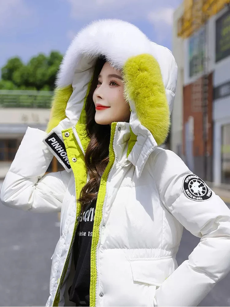 New Women Long Down Coat Winter Casual Fashion Two-Colour Detachable Real Fox Fur Collar Thicken Warm Belt Slim Down Jacket