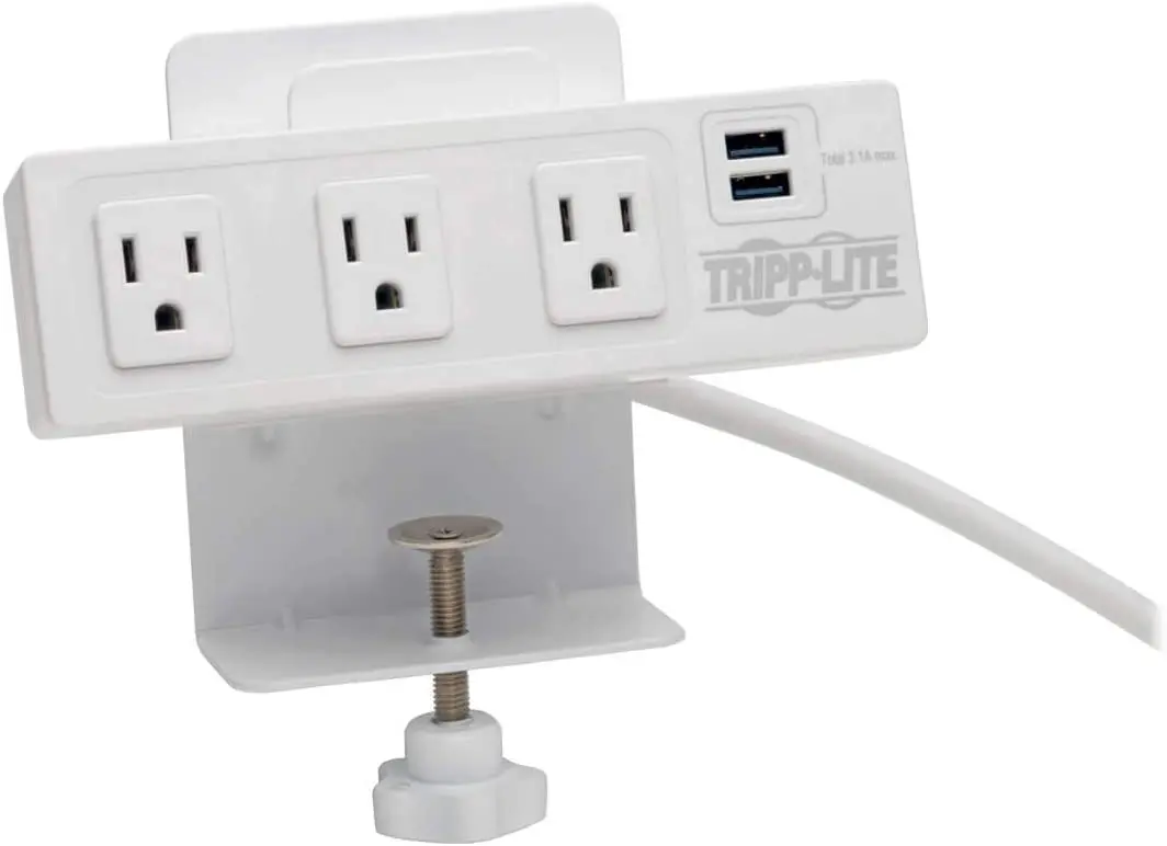 

Surge Protector Power Strip 3-Outlet with 2-Port USB Charging Ports, Desk Clamp, White 510 Joules (TLP310USBCW)