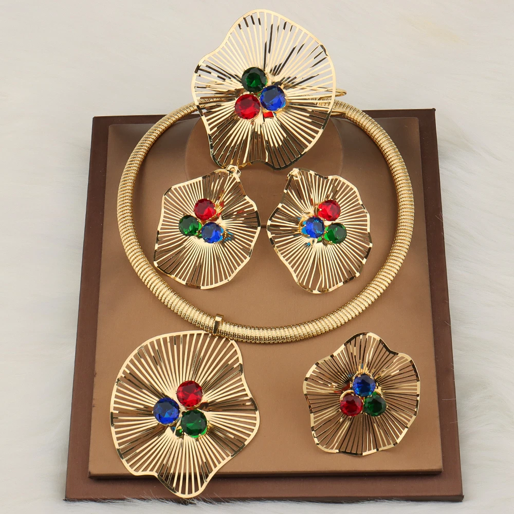 

Elegant Women's Jewelry Sets African Modern Luxury Woman Golden Jewelry Classic Elegance Party Necklaces Earrings for Ladies