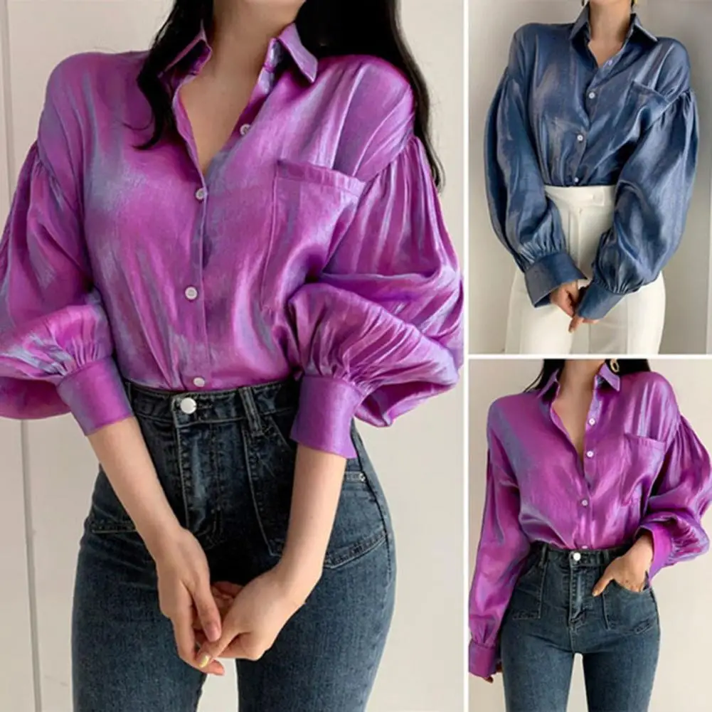 

Loose Blouse Patchwork Solid Color Lapel Blouse for Women's Wear shirts women