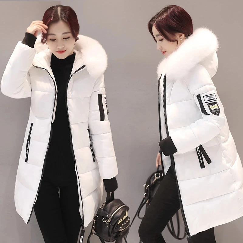 2022 Winter Jacket Women Parka Big Fur Collar Hooded Thick Warm Long Female Coat Casual Outwear Down Cotton Jacket Parkas