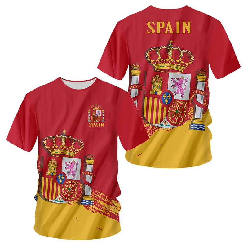 

Spain T-Shirt Summer Men's T-Shirt Spain National Emblem Printed Top Round Neck Short Sleeve Large Size Men's Clothing Shirt