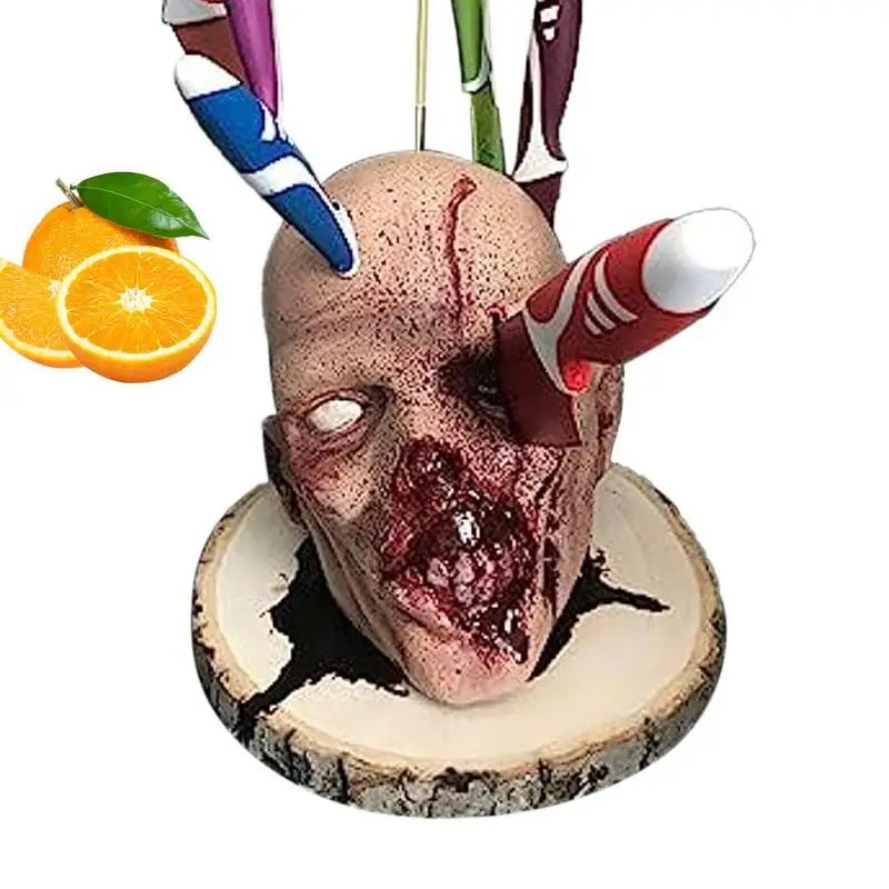 

Halloween Horror Skull Head Knife Holder Kitchen Supplies Skull Knife Storage Rack Party Decor Halloween Terrifying Ornament