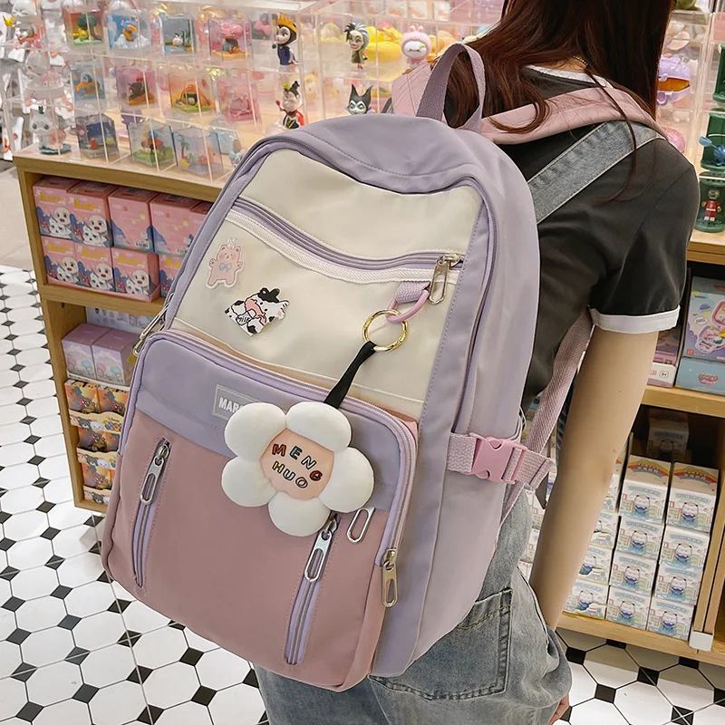 

Новый водонепроницаемый нейлоновый женский рюкзак контрастных цветов, дорожный рюкзак с несколькими карманами, женский рюкзак, для девочек-подростков