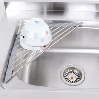 foldable stainless steel drain racks triangle plate drying drain rack kitchen sink corner non slip sponge holder accessories