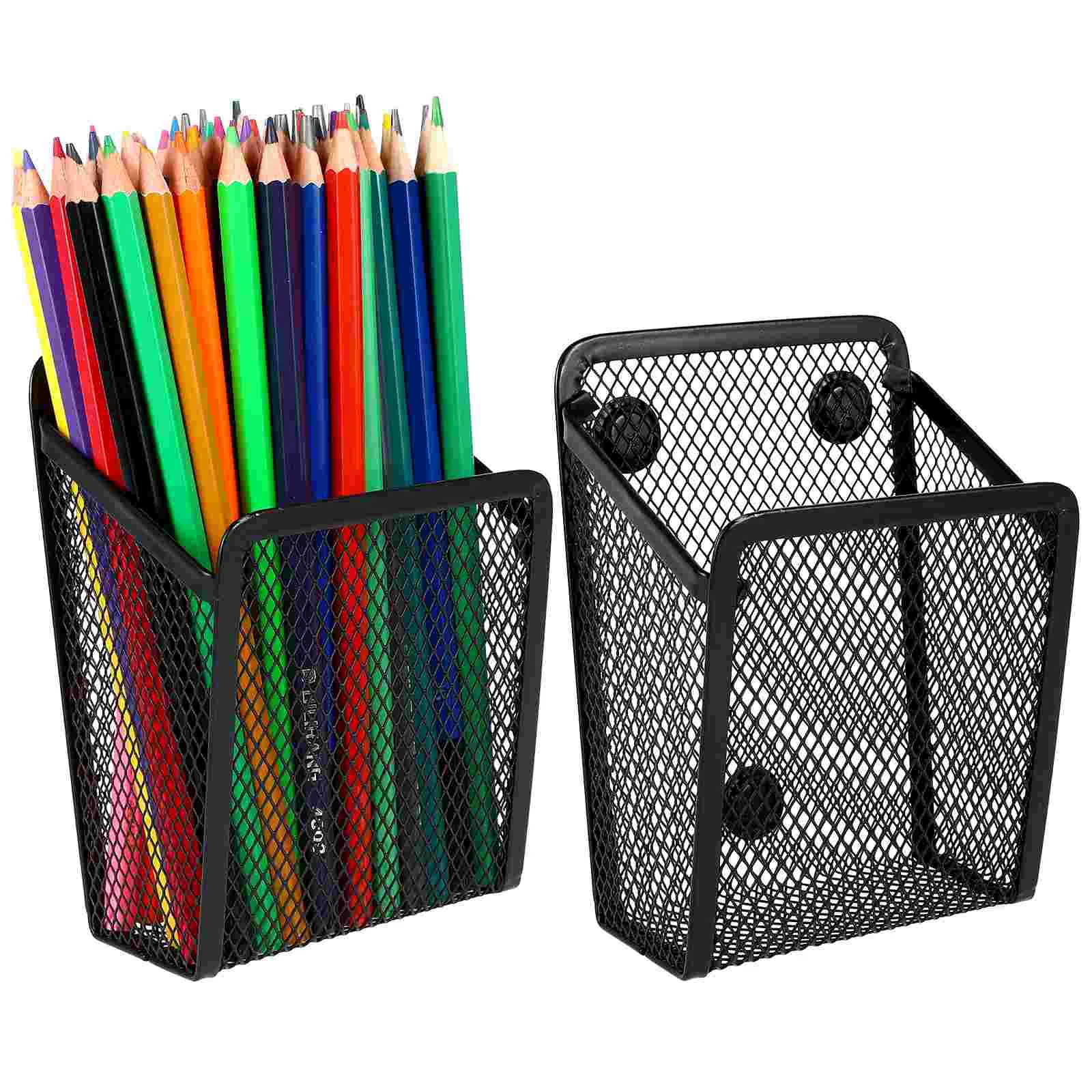 

2 Pcs Storage Basket Magnetic Pen Holders Square White Plates Metal Whiteboard Lockers Cup