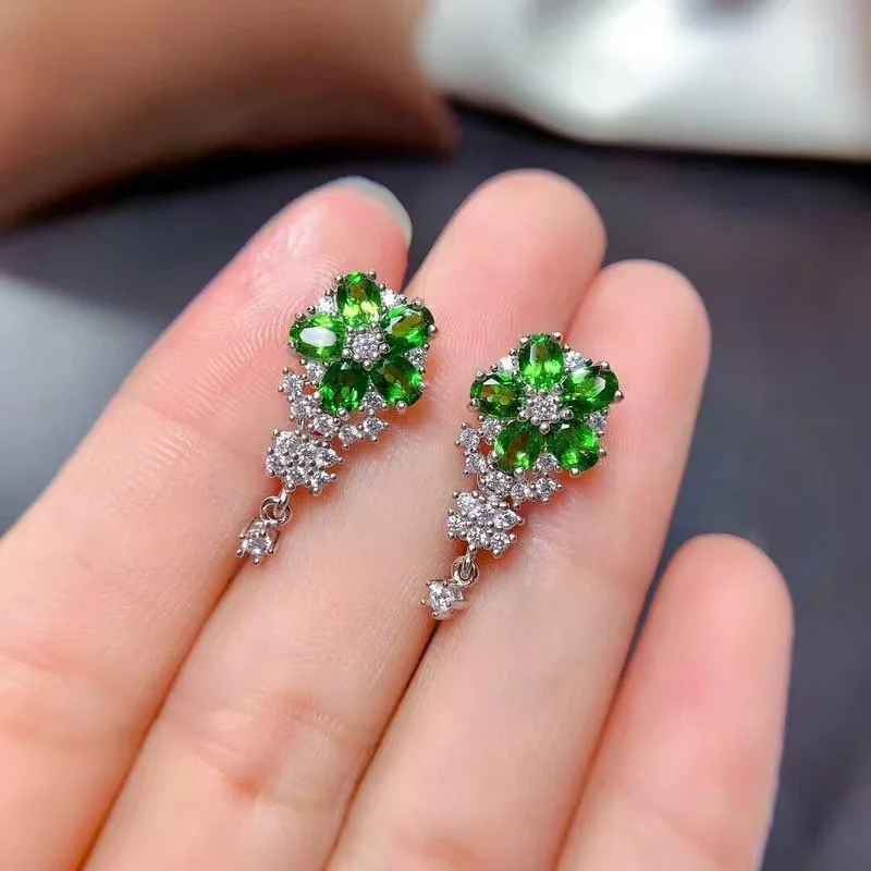 Серебряные серьги с кисточками и бриллиантами 925 модные зелеными цветами для