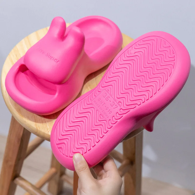 Cute Rabbit Home Slipper for Womans 2023 New Spring Summer Indoor Outdoor Antiskid Sandals Soft Soles Bathroom Shoes Slides