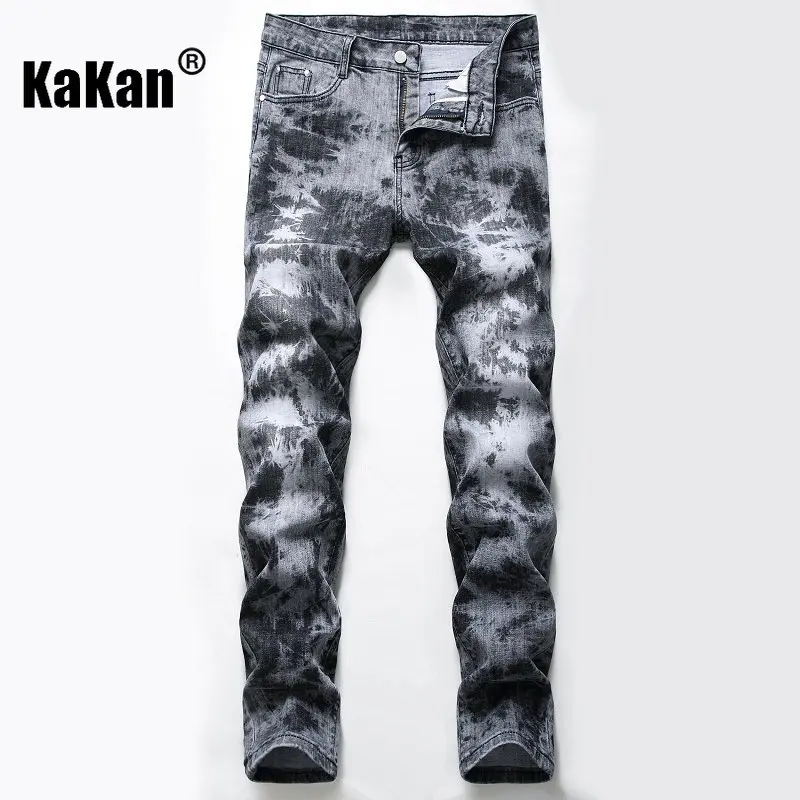 Kakan - European and American Personalized Stretch White Men's Jeans, New Trend Grey Long Jeans Men K02-534
