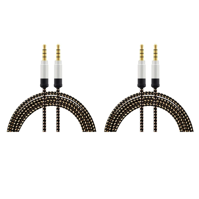 

2X Black 1.5 Meter High-Grade Braided Metal Audio Cable 3.5 Mm AUX Audio Cable