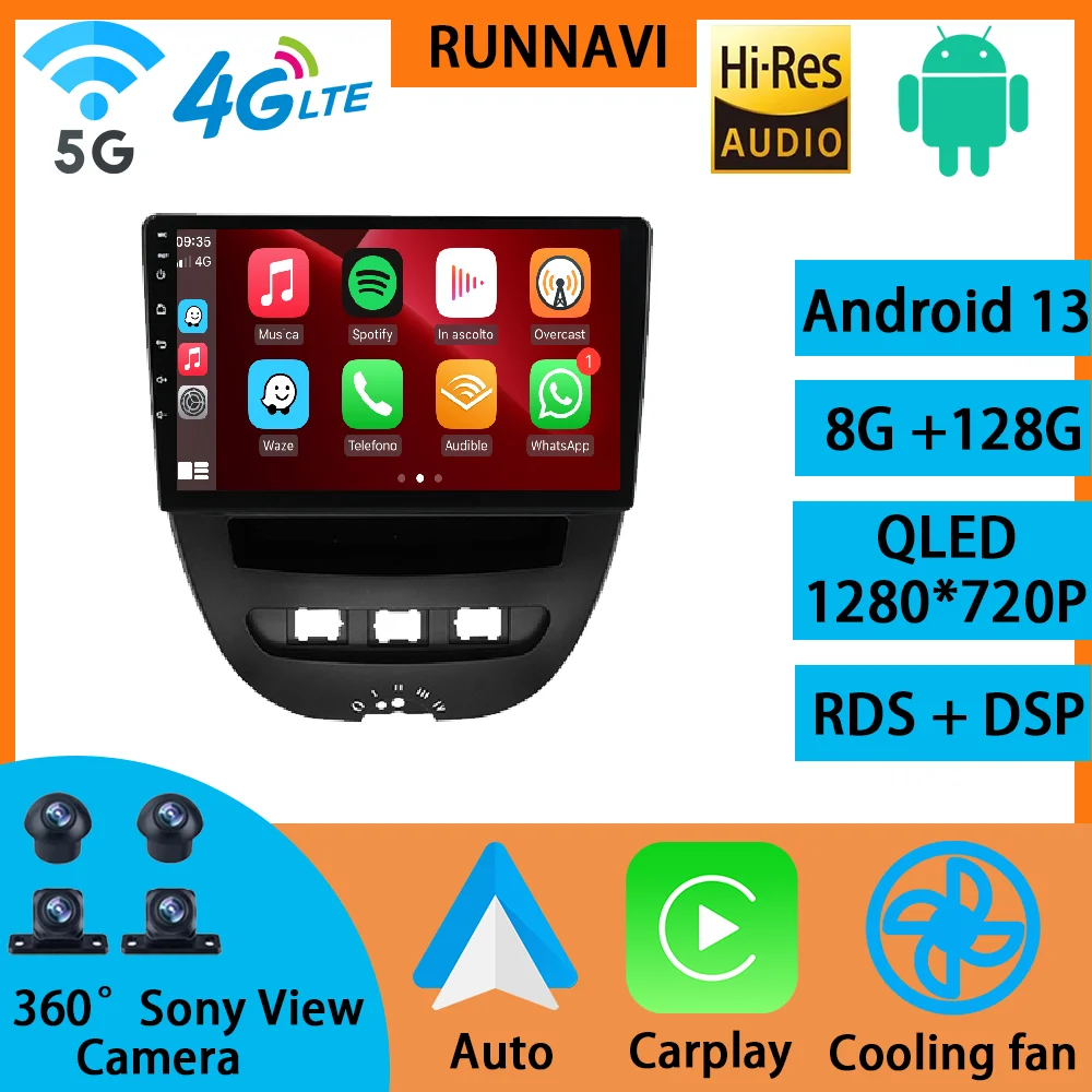 

Android 13 для Peugeot 107 Citroen C1 Toyota Aygo 2005 - 2014 автомобильное радио стерео Мультимедийный видеоплеер GPS беспроводной Carplay авто
