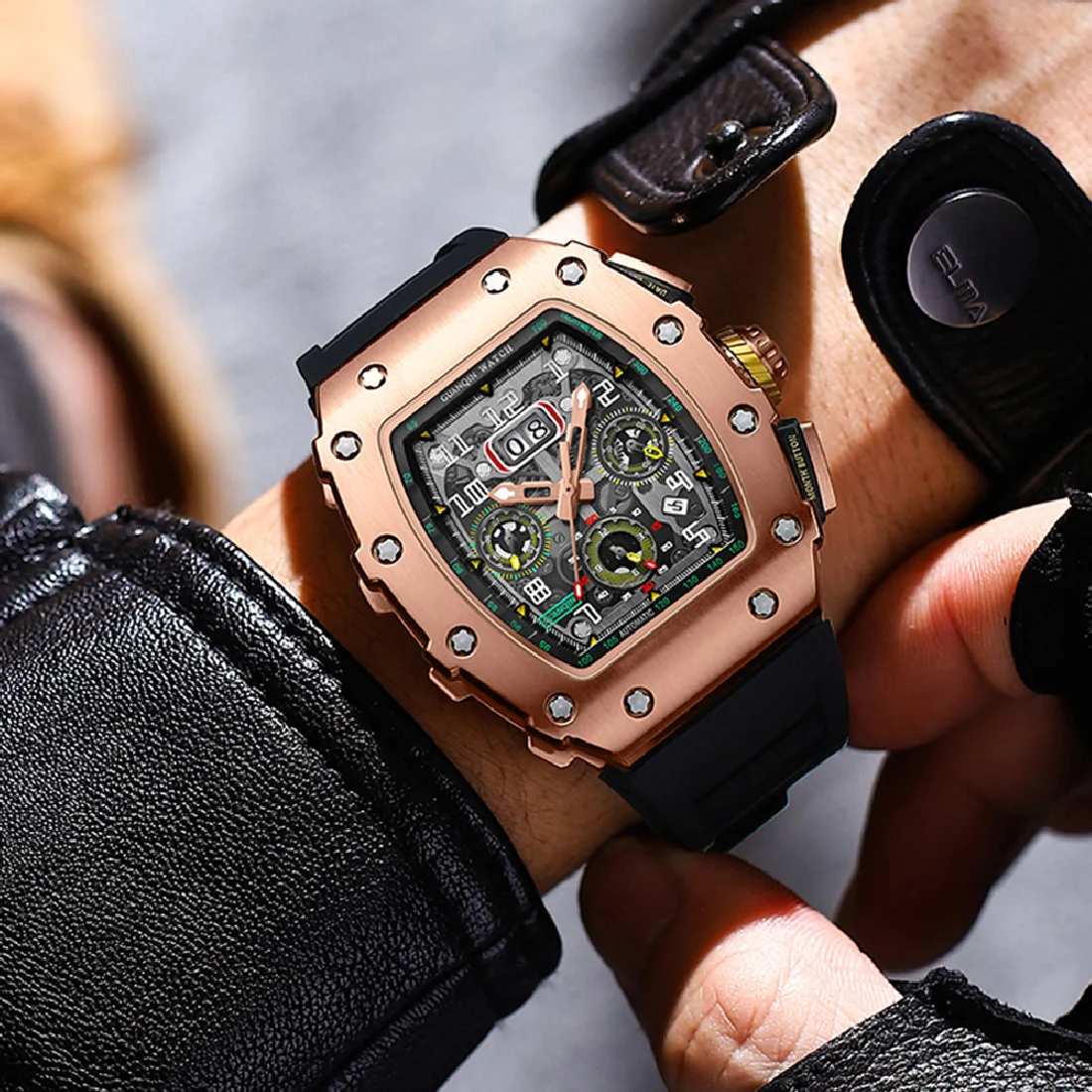 

Часы наручные GUANQIN Мужские автоматические, брендовые Роскошные Механические Спортивные Водонепроницаемые с сапфировым стеклом и турбийоном