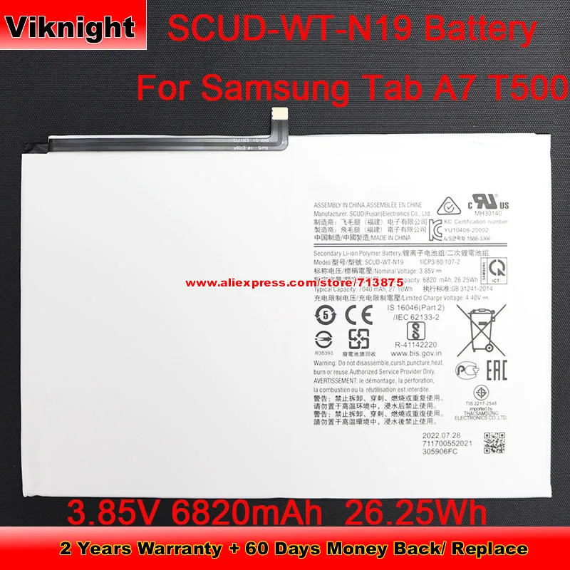 Фотоаккумулятор для Samsung Tab A7 T500 T500C, 3,85 В, 6820 Вт-ч, мАч, литий-ионные аккумуляторные батареи