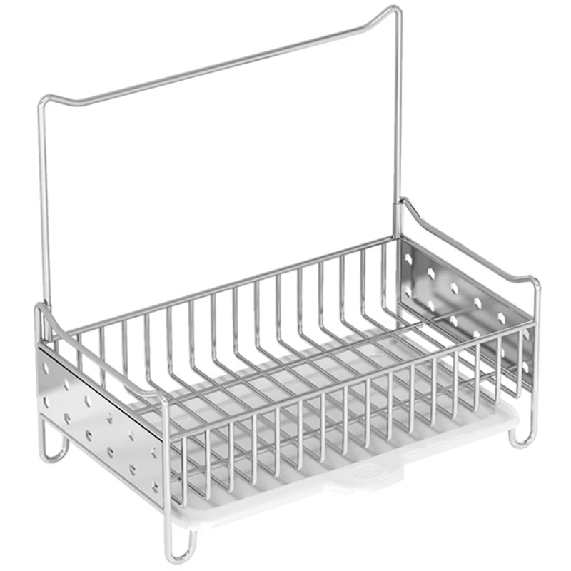 

Новый органайзер для кухонной раковины, держатель для губки для раковины, держатель для посуды из нержавеющей стали с дренажной кастрюлей