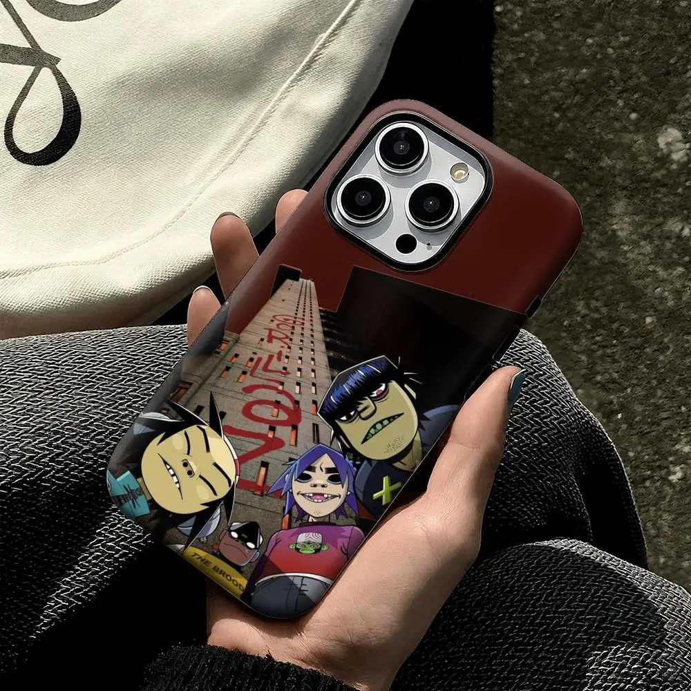 Фото Чехол для телефона Rock Band G-Gorillaz для iPhone 17 16 15 14 13 12 11 Pro Max Air, двухслойный, противоударный, защитный, 2-в-1 №3