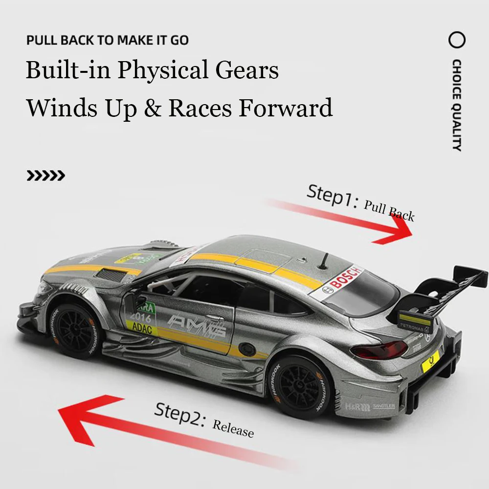 Модель автомобиля CCA 1:32 из литого металла: Mercedes-AMG C63 DTM, BMW M4 GT3, Audi RS5 DTM. Игрушечный автомобиль с функцией обратного хода, металлический корпус, с подставкой для демонстрации, коллекционная модель. (art.: 3920dccbbf68a) - 3920dccbbf68a