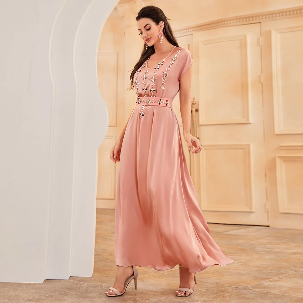 Muslim Dress 2023 New 2pcs Long Dress Pink Abaya Dress Dubai Dress Evening Dresses Turkey Dress Party Wedding Dresses For Women