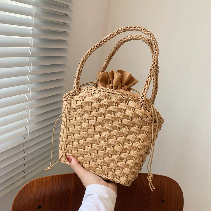 

Summer Straw Bag for Women Weaving Designer Casual Top Handle Women's Shoulder Bags 2022 New Trend Simple Lady Bucket Handba