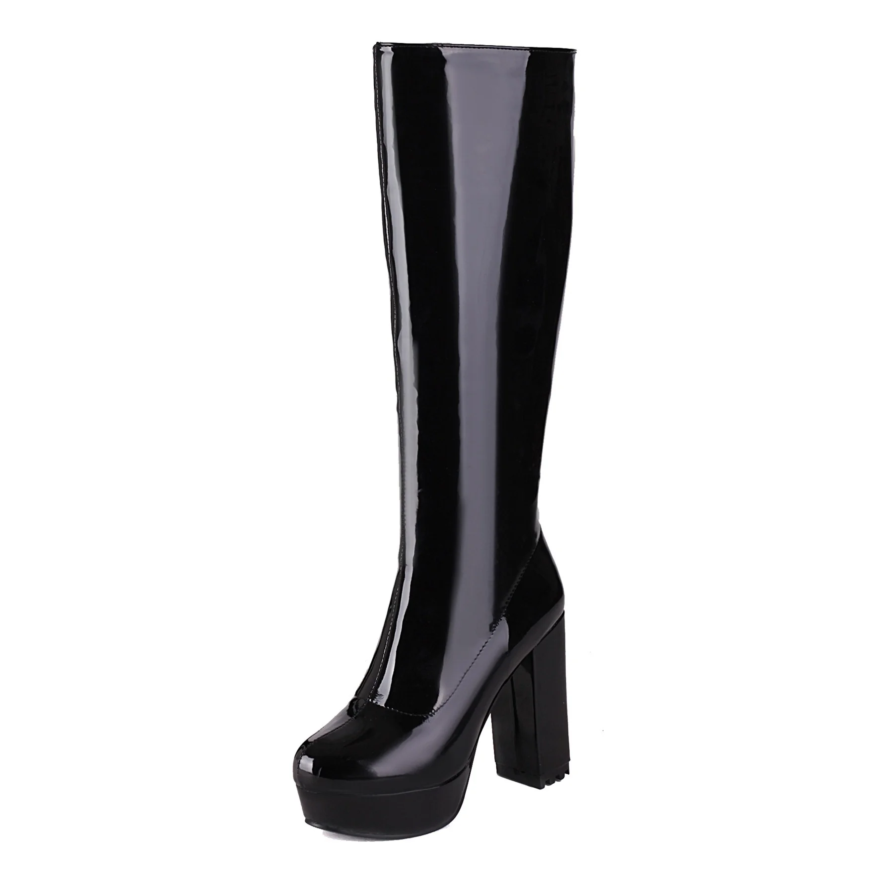 

Women's Square Toe Chunky High Heels Long White Boots PU Leather Punk Style Lady's Solid Over-the-Knee Large Boots Fall Winter