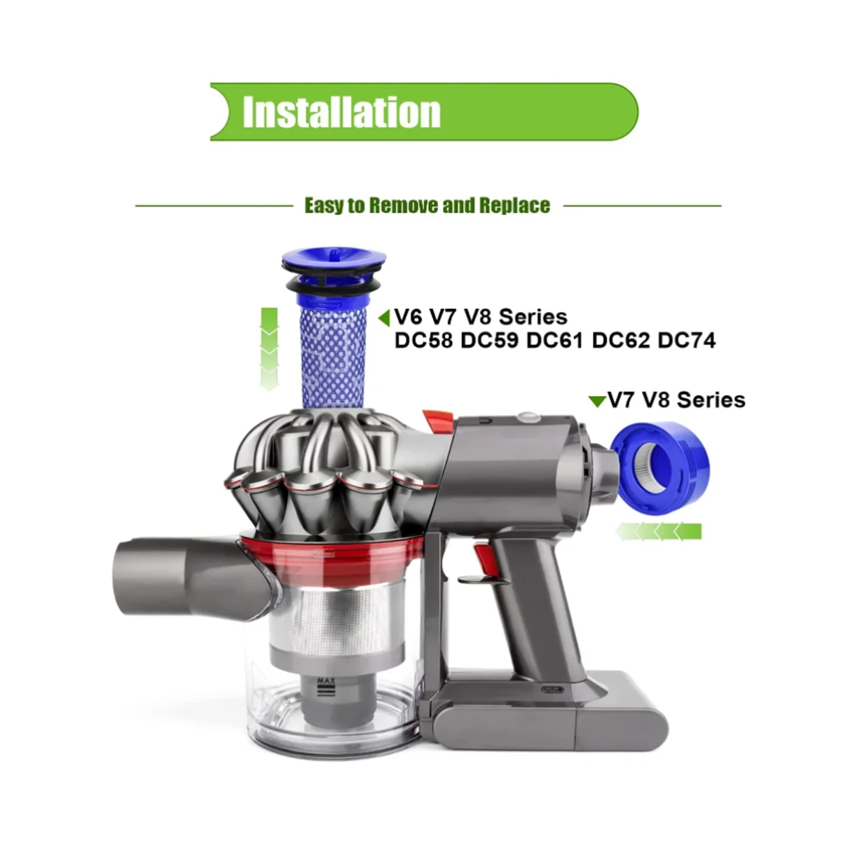 

Cyclone for V7 V8 Handheld Vacuum Cleaner Dust Replacement Pre-Filter Rear-Filter Accessories